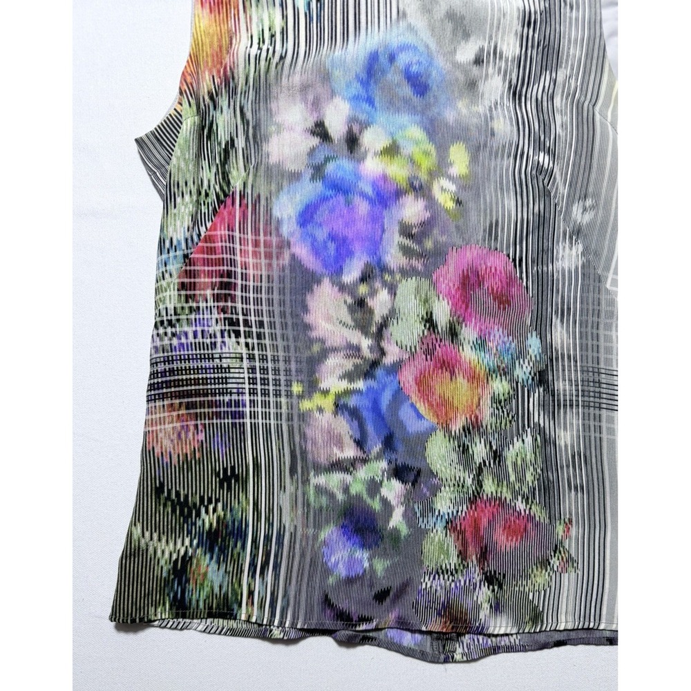 Nanette Lepore Silk Blouse Women 4 Multi Color Good Floral Artistic Sleeveless - Picture 4 of 11